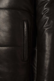 Zalvaro black genuine leather padded men's jacket with quilted detailing and stand collar