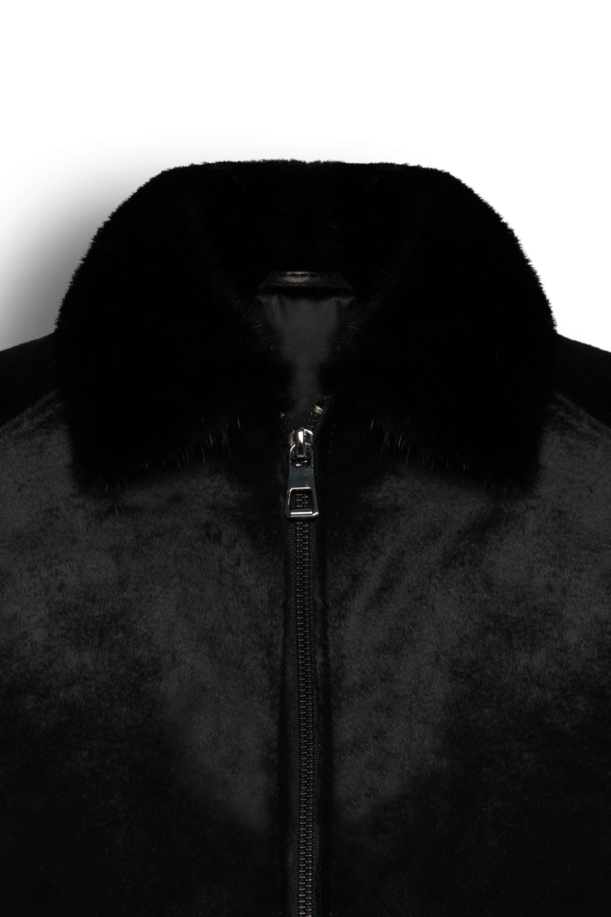 Black sheared fur bomber jacket with luxurious mink collar handcrafted in Turkey