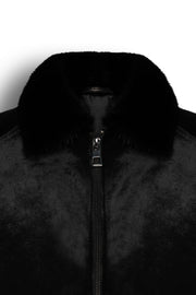 Black sheared fur bomber jacket with luxurious mink collar handcrafted in Turkey