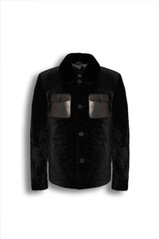 Black Premium Shearling leather jacket with refined leather pocket details and modern tailoring