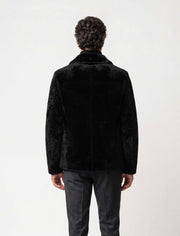 Black Premium Shearling leather jacket with detailed leather pockets and modern tailoring