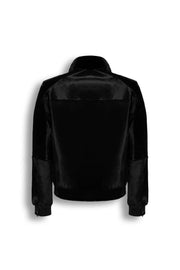 Black sheared fur bomber jacket with mink collar, handmade in Turkey
