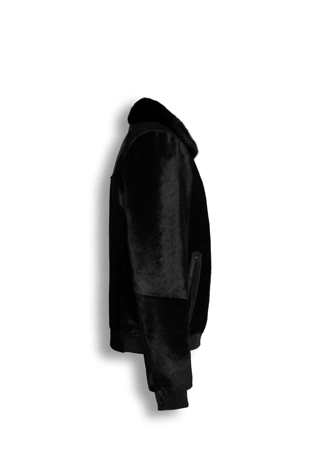Black sheared fur bomber jacket with mink collar handcrafted in Turkey