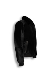 Black sheared fur bomber jacket with luxurious mink collar handcrafted in Turkey