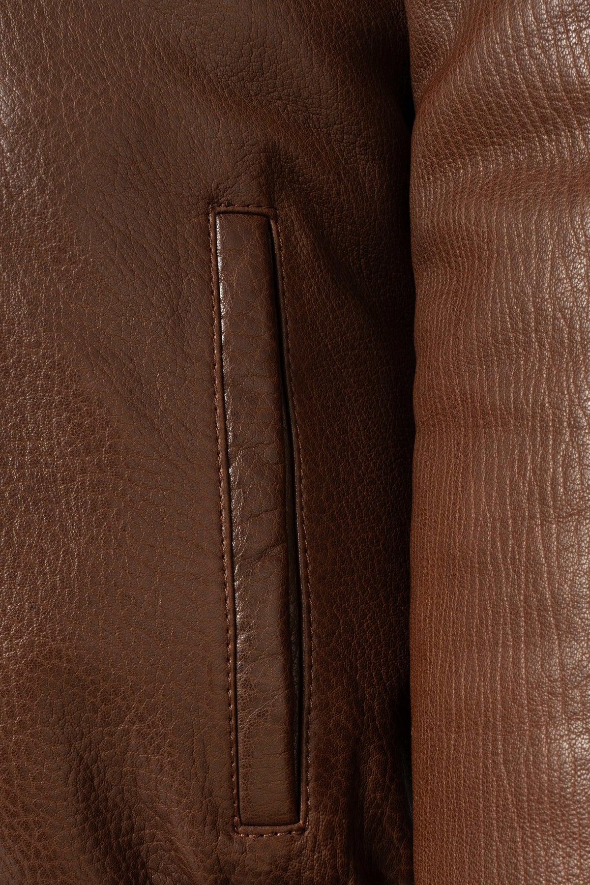 Men's brown leather bomber jacket with black mink fur collar and lamb leather finish