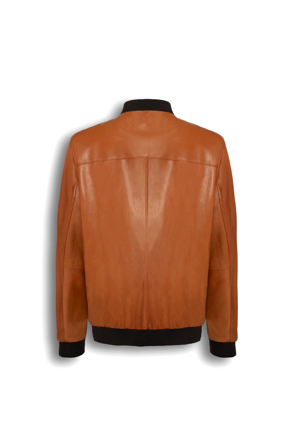 Caelen Men’s genuine leather bomber jacket in rich cognac with rib-knit trims and timeless silhouette