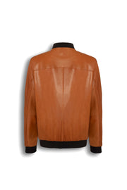 Caelen Men’s genuine leather bomber jacket in rich cognac with rib-knit trims and timeless silhouette