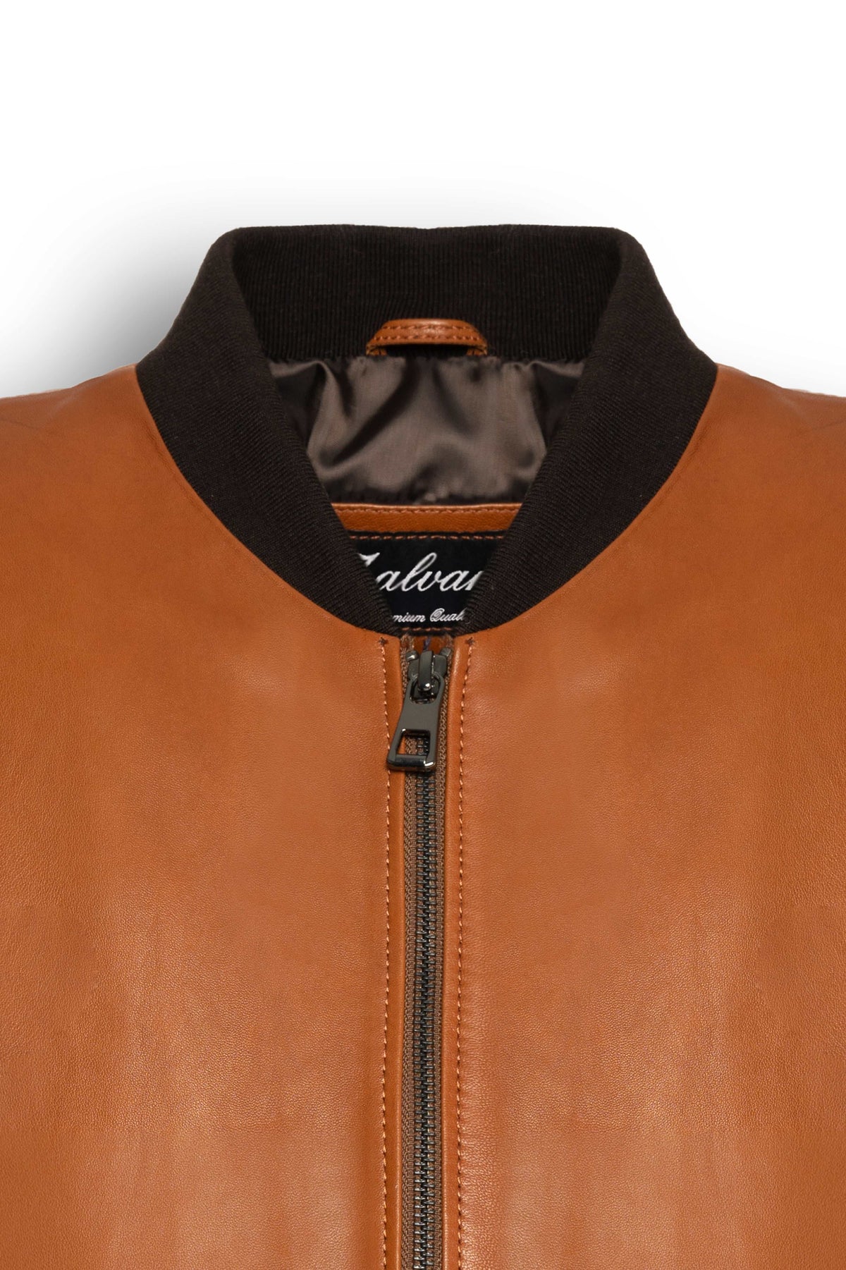 Caelen Men’s genuine leather bomber jacket in cognac with rib-knit trims and clean lines