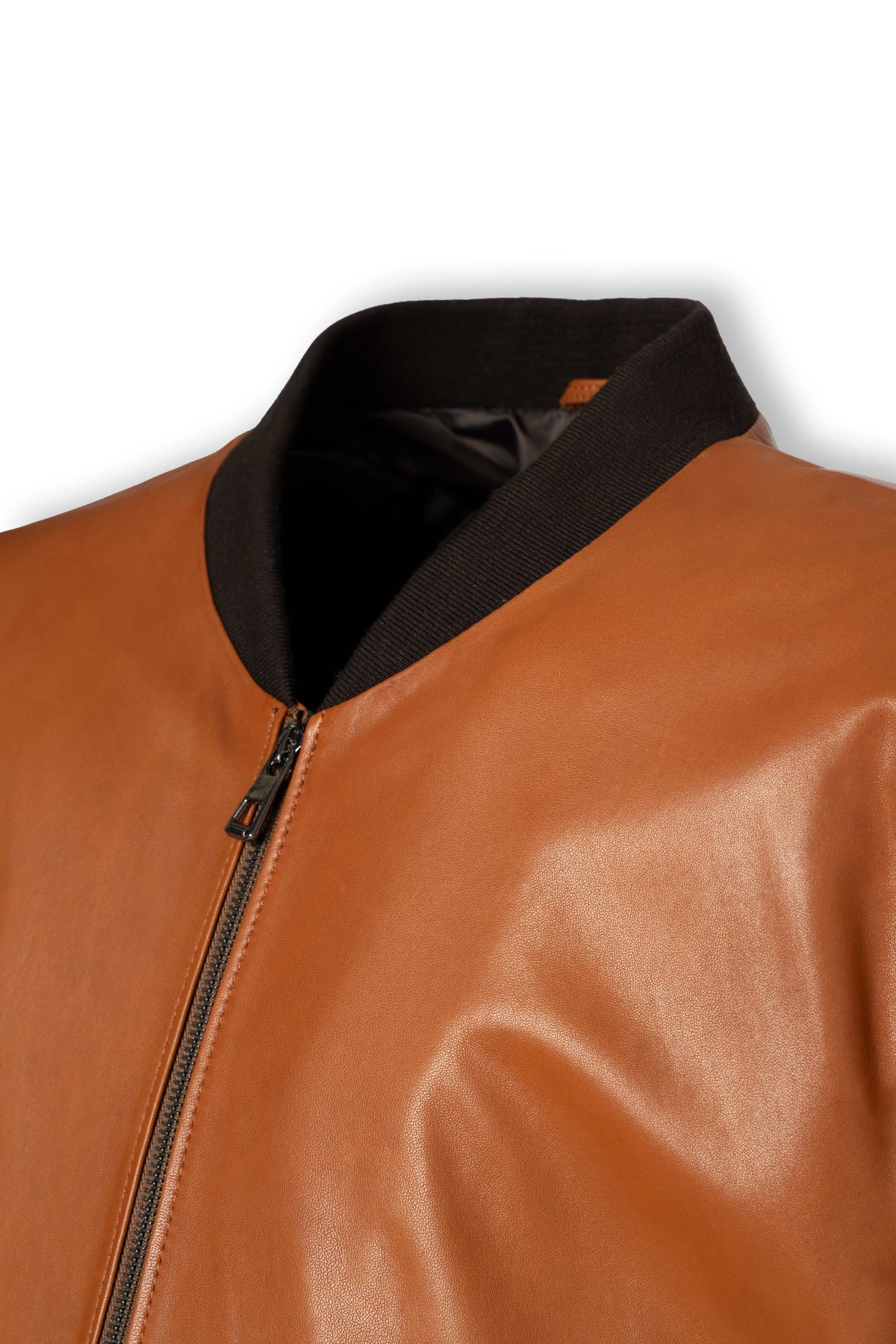 Caelen Men’s genuine leather bomber jacket in cognac with rib-knit trims and classic silhouette