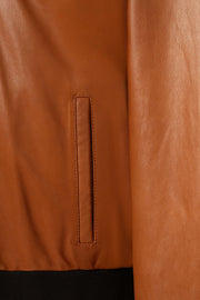 Caelen Men’s genuine leather bomber jacket in rich cognac with rib-knit trims and classic silhouette
