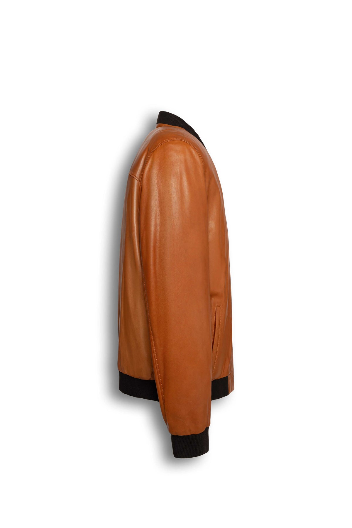Caelen Men’s genuine leather bomber jacket in cognac with rib-knit trims and timeless silhouette