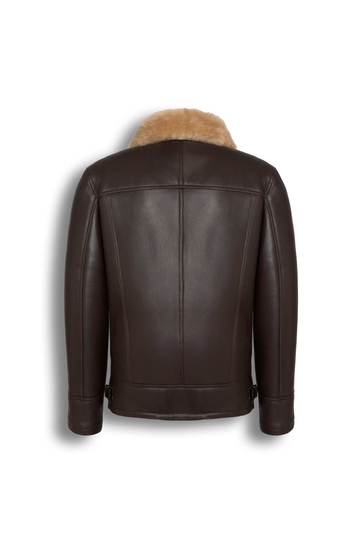 Dark brown genuine shearling leather aviator jacket with natural shearling lining