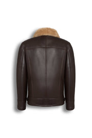 Dark brown genuine shearling leather aviator jacket with natural shearling lining