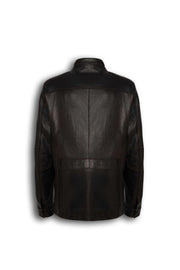 Zalvaro Heritage Stand Collar field leather jacket in dark espresso brown with military-inspired design and utility pockets
