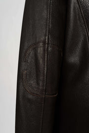 Zalvaro Heritage Stand Collar dark espresso brown leather jacket with military-inspired design and utility pockets