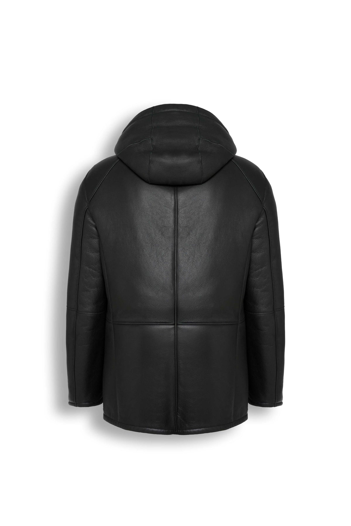 Everest Hooded Shearling Jacket in genuine sheepskin leather with natural shearling lining and leather hood