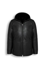 Zalvaro Everest Hooded Shearling Jacket in genuine sheepskin leather with full natural shearling lining and leather hood for winter warmth and style