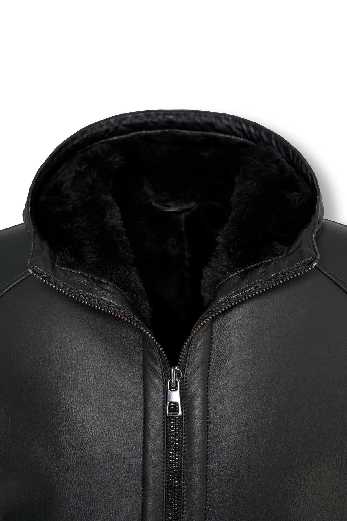 Everest Hooded Shearling Jacket in genuine sheepskin leather with natural shearling lining and leather hood for winter warmth and elegance