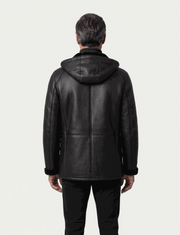 Zalvaro Everest Hooded Shearling Jacket in premium genuine sheepskin leather with natural shearling lining and leather hood for winter warmth and style