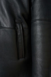 Zalvaro Everest Hooded Shearling Jacket in genuine sheepskin leather with natural shearling lining and leather hood
