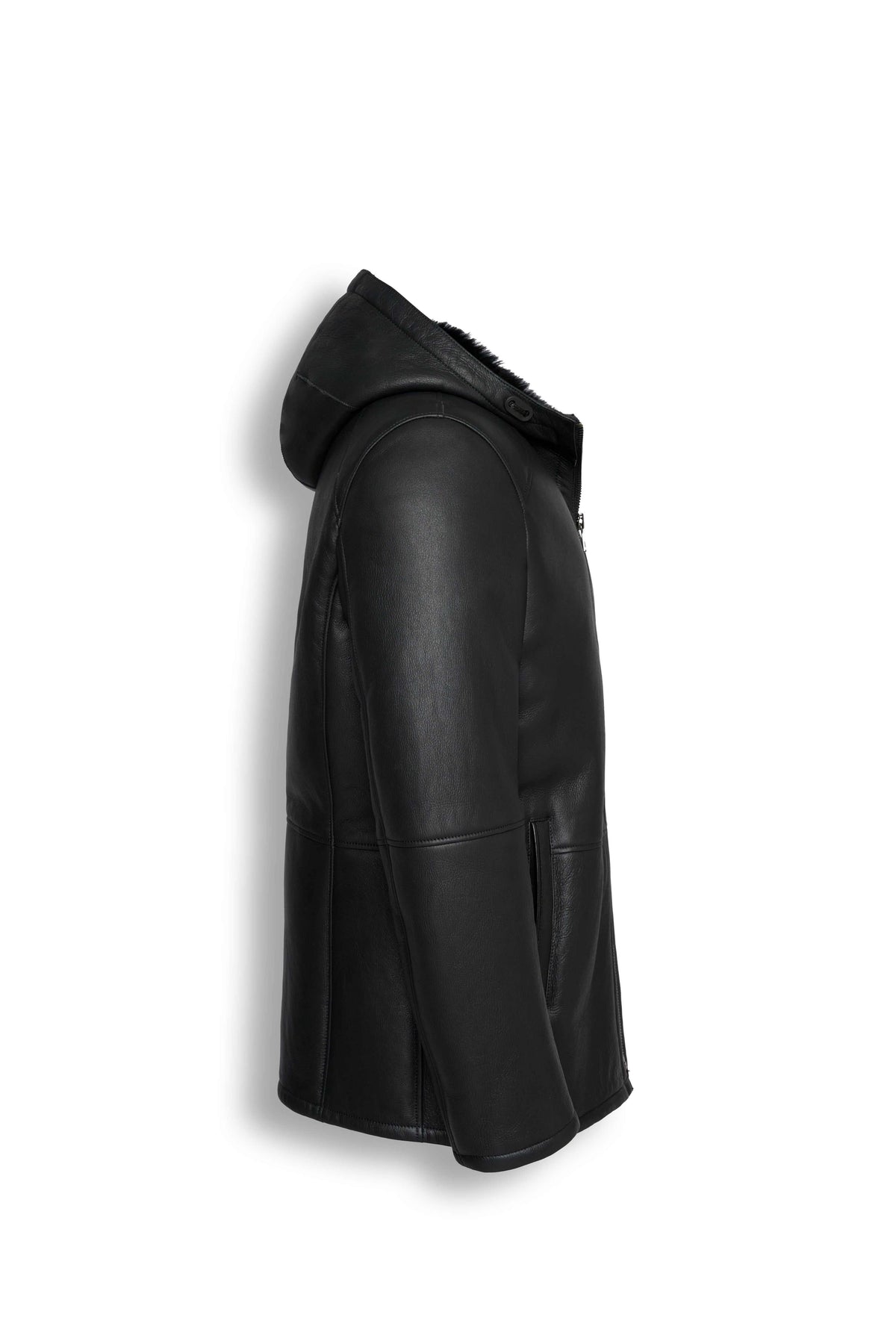 Zalvaro Everest Hooded Shearling Jacket in genuine sheepskin leather with natural shearling lining and leather hood
