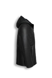 Zalvaro Everest Hooded Shearling Jacket in genuine sheepskin leather with natural shearling lining and leather hood