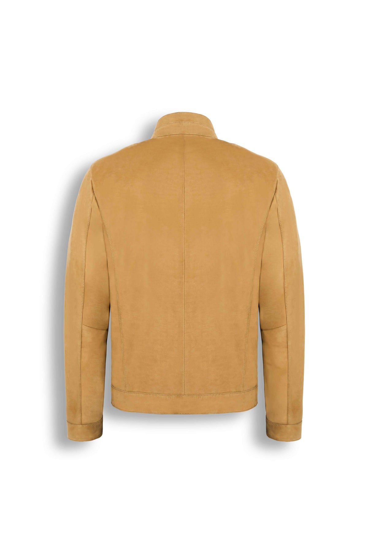 Men's Falcon Nubuck Racer Jacket in premium soft matte leather with minimalist design and band collar