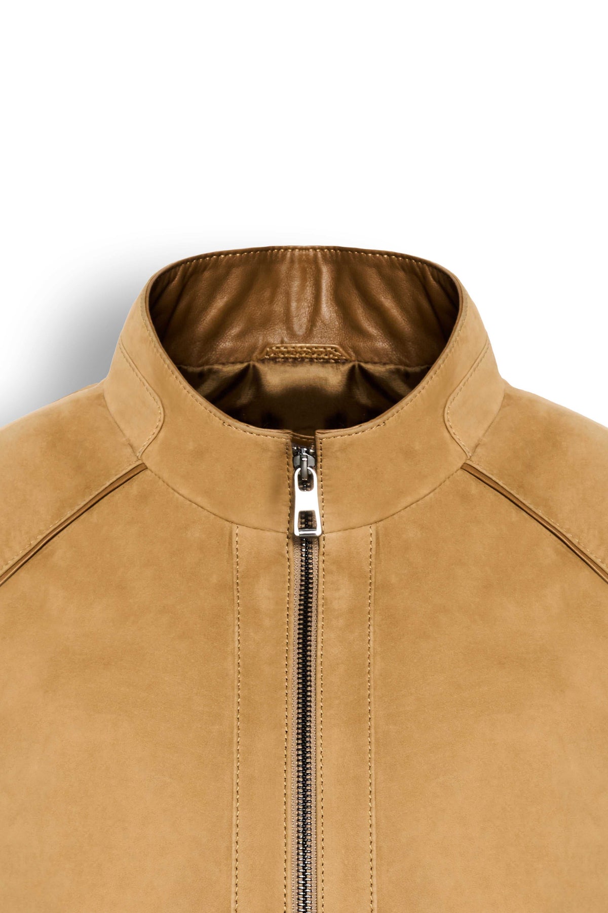 Men's Falcon Nubuck Racer Jacket in premium soft matte leather with minimalistic design and band collar