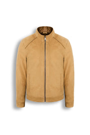 Men's Falcon Nubuck Racer Jacket in premium soft nubuck leather with minimalist design and band collar