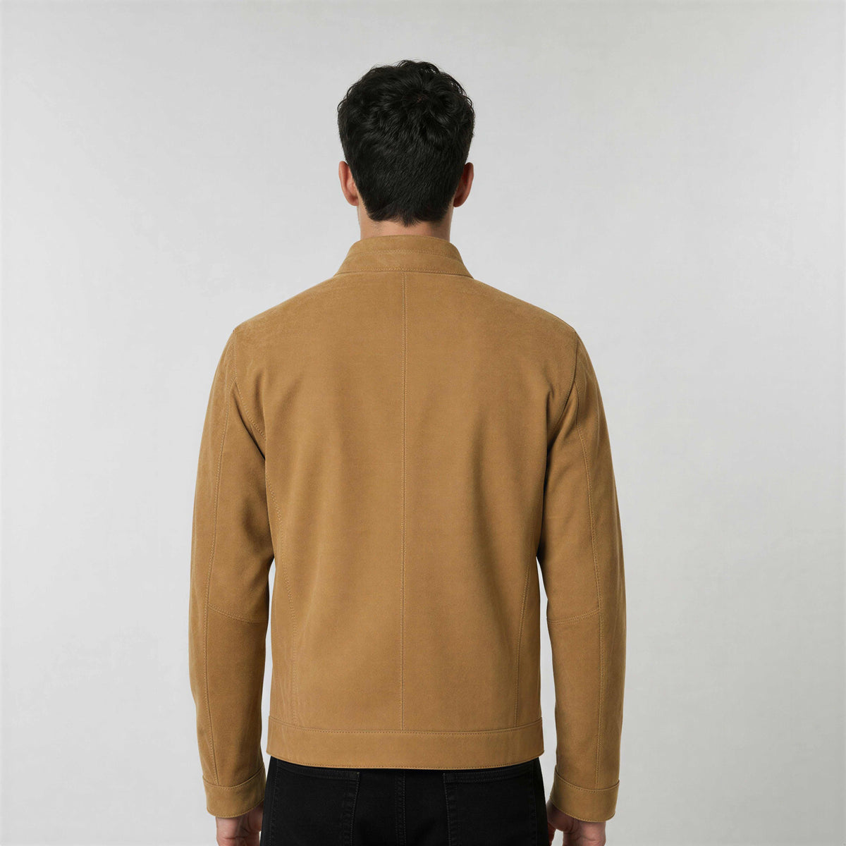 Falcon Nubuck Racer Jacket in premium soft nubuck leather with streamlined silhouette and band collar