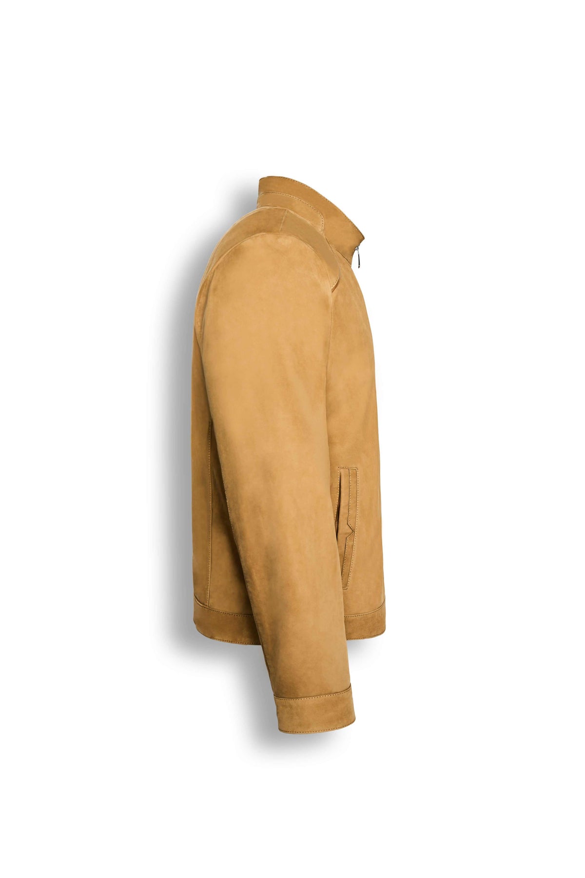 Men's Falcon Nubuck Racer Jacket in soft matte premium leather with clean band collar and streamlined silhouette