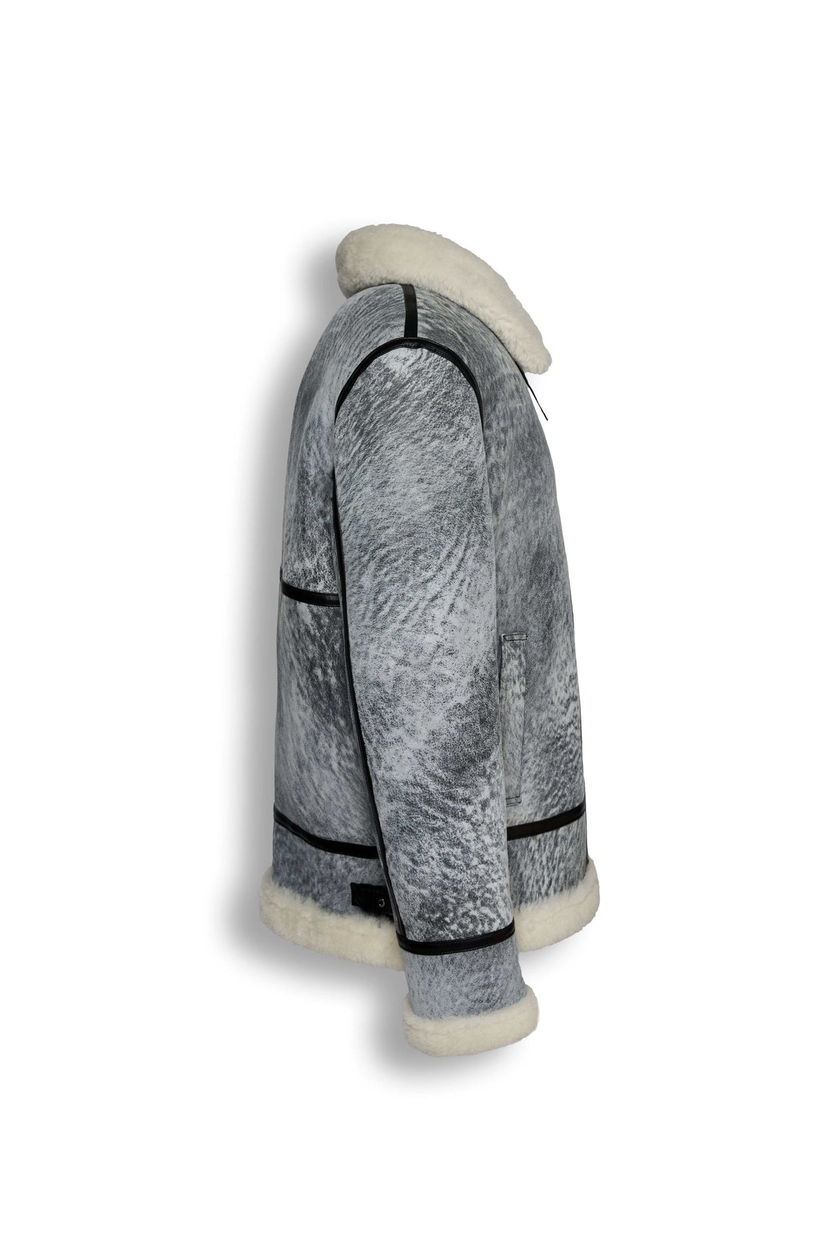 Glacier Grey Merino Shearling aviator jacket with vintage finish and shearling collar