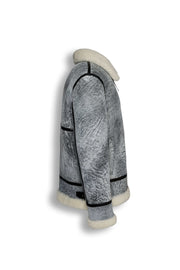 Glacier Grey Merino Shearling aviator jacket with vintage finish and shearling collar