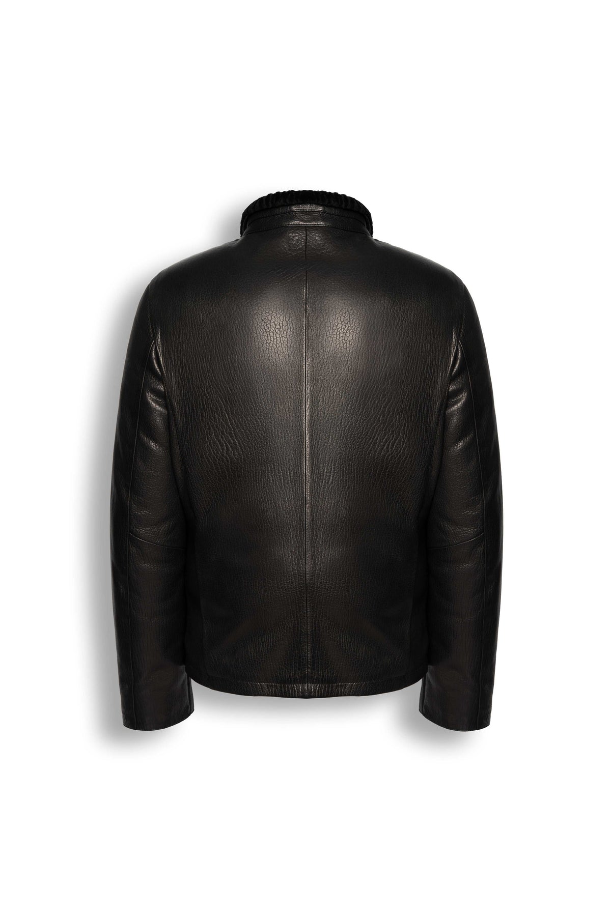 Heritage Shearling Leather Jacket in black genuine leather with shearling interior