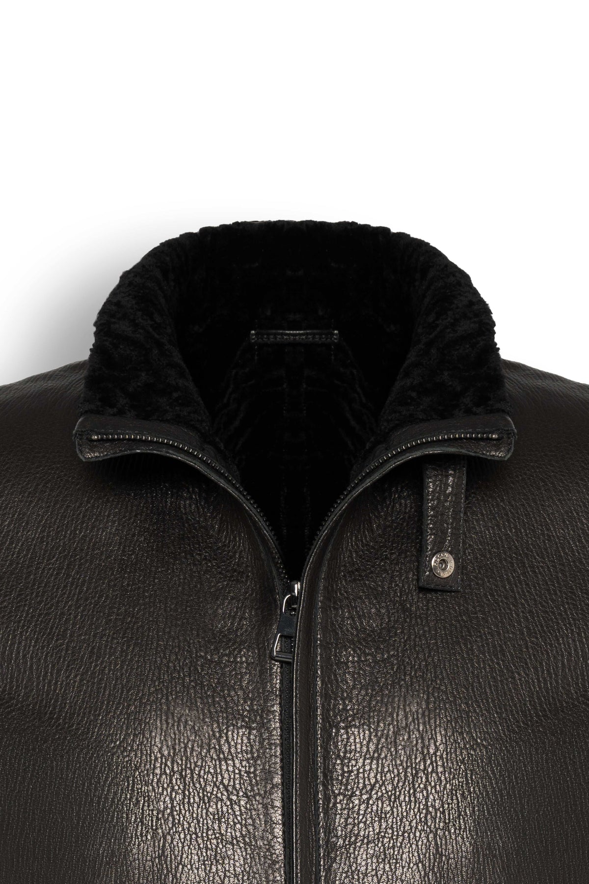 Black Heritage Shearling Leather Jacket with genuine leather and cozy interior