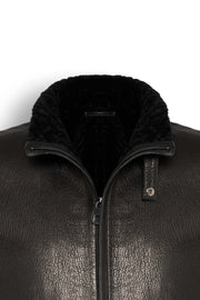 Black Heritage Shearling Leather Jacket with genuine leather and cozy interior