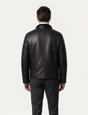 Heritage Shearling Leather Jacket in black genuine leather with shearling interior