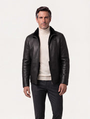 Heritage Shearling Leather Jacket in black genuine leather with luxurious shearling interior