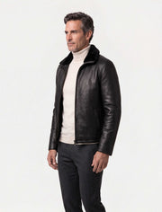 Heritage Shearling Leather Jacket in black with genuine leather and shearling interior