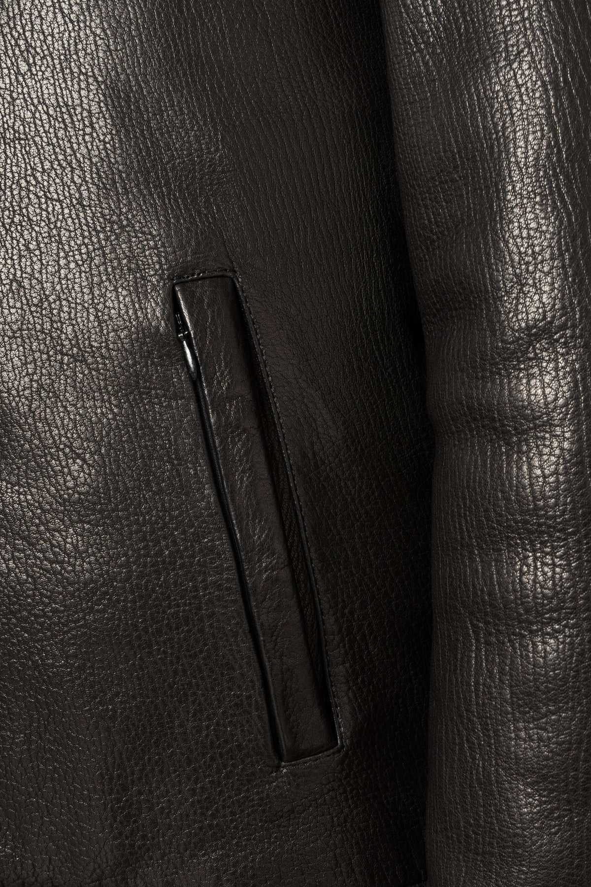 Black Heritage Shearling Leather Jacket with genuine shearling interior for winter elegance