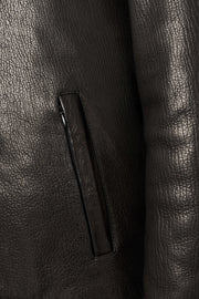 Black Heritage Shearling Leather Jacket with genuine shearling interior for winter elegance