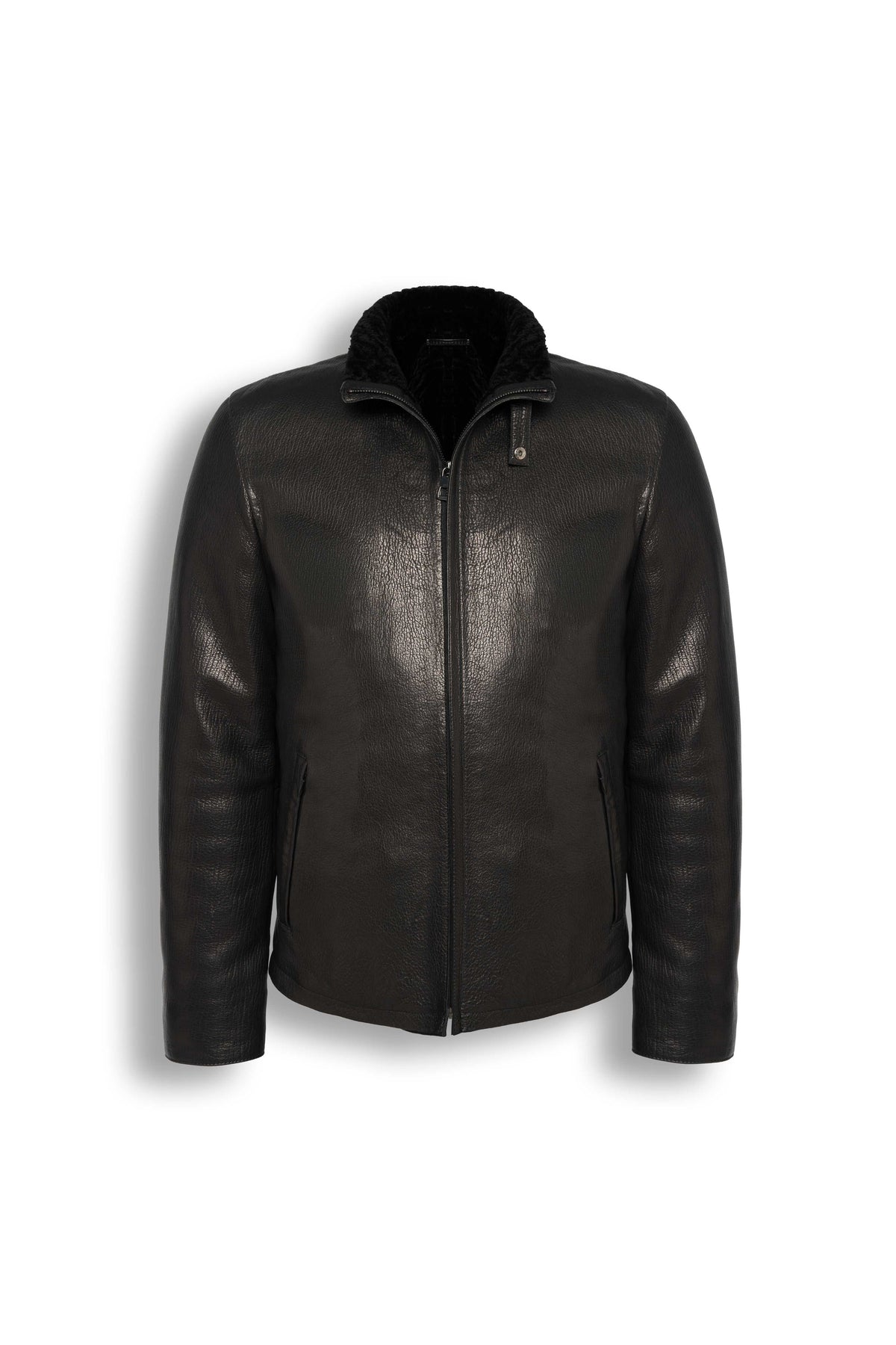 Black Heritage Shearling Leather Jacket with luxurious interior and refined winter style