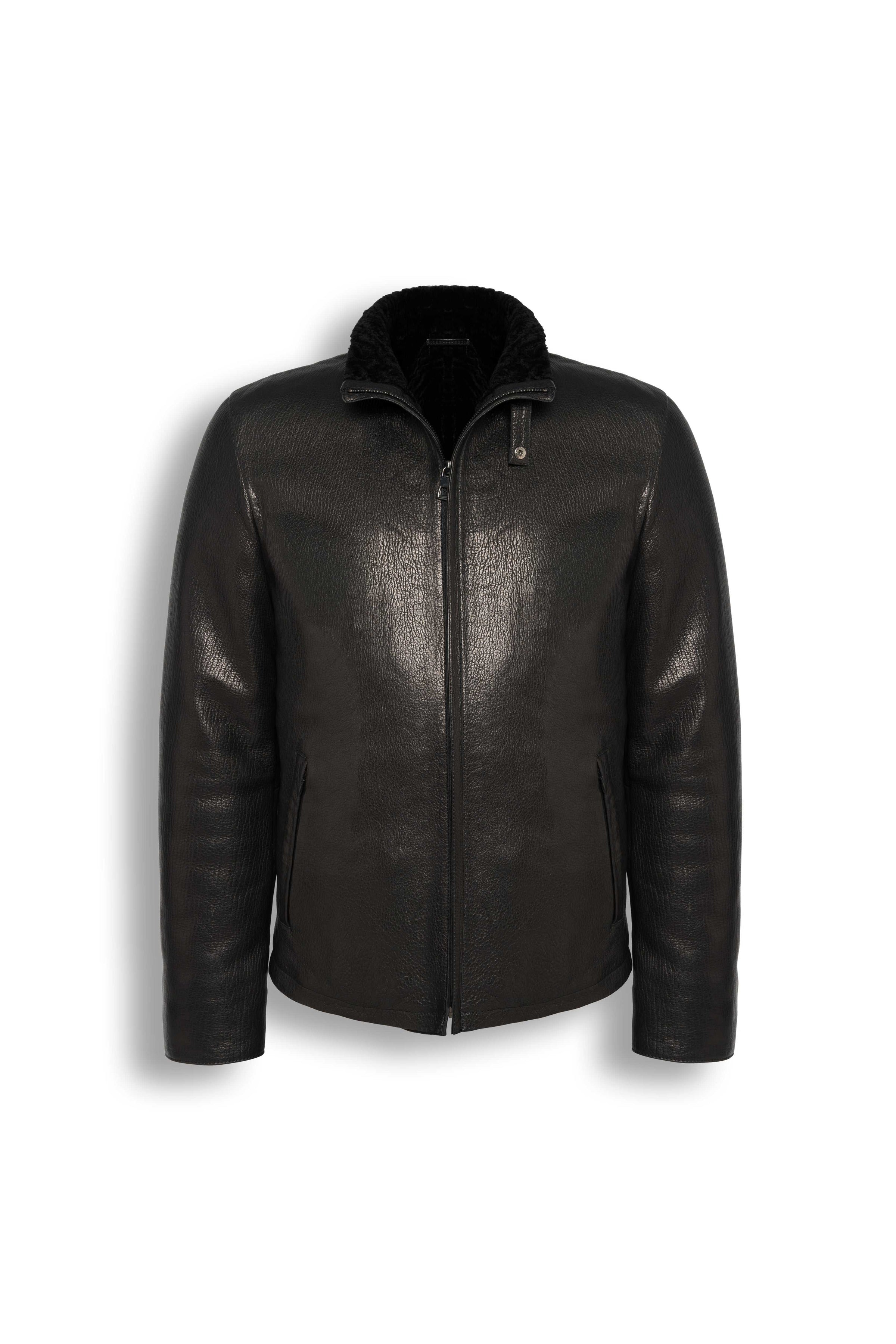 Black Heritage Shearling Leather Jacket with luxurious interior and refined winter style