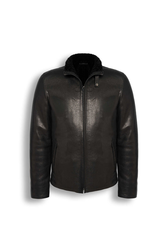 Black Heritage Shearling Leather Jacket with luxurious interior and refined winter style