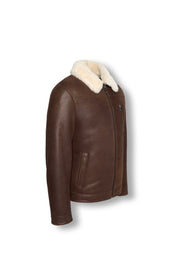 Hudson Brown Merino Shearling Leather Jacket made from premium genuine sheepskin with soft Merino shearling interior and rich brown leather exterior