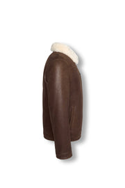 Hudson Brown Merino Shearling Leather Jacket with rich brown leather and soft Merino shearling interior