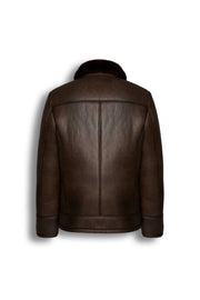 Hudson Shearling Aviator leather jacket in dark brown with shearling collar and distressed finish