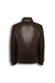 Hudson Dark Brown Leather Bomber Jacket in lambskin with rib-knit cuffs and stand collar