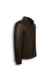 Hudson Dark Brown Leather Bomber Jacket made from premium lambskin with rib-knit cuffs and structured collar