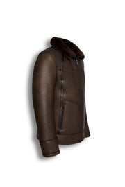 Hudson Shearling Aviator dark brown distressed leather jacket with shearling collar and interior